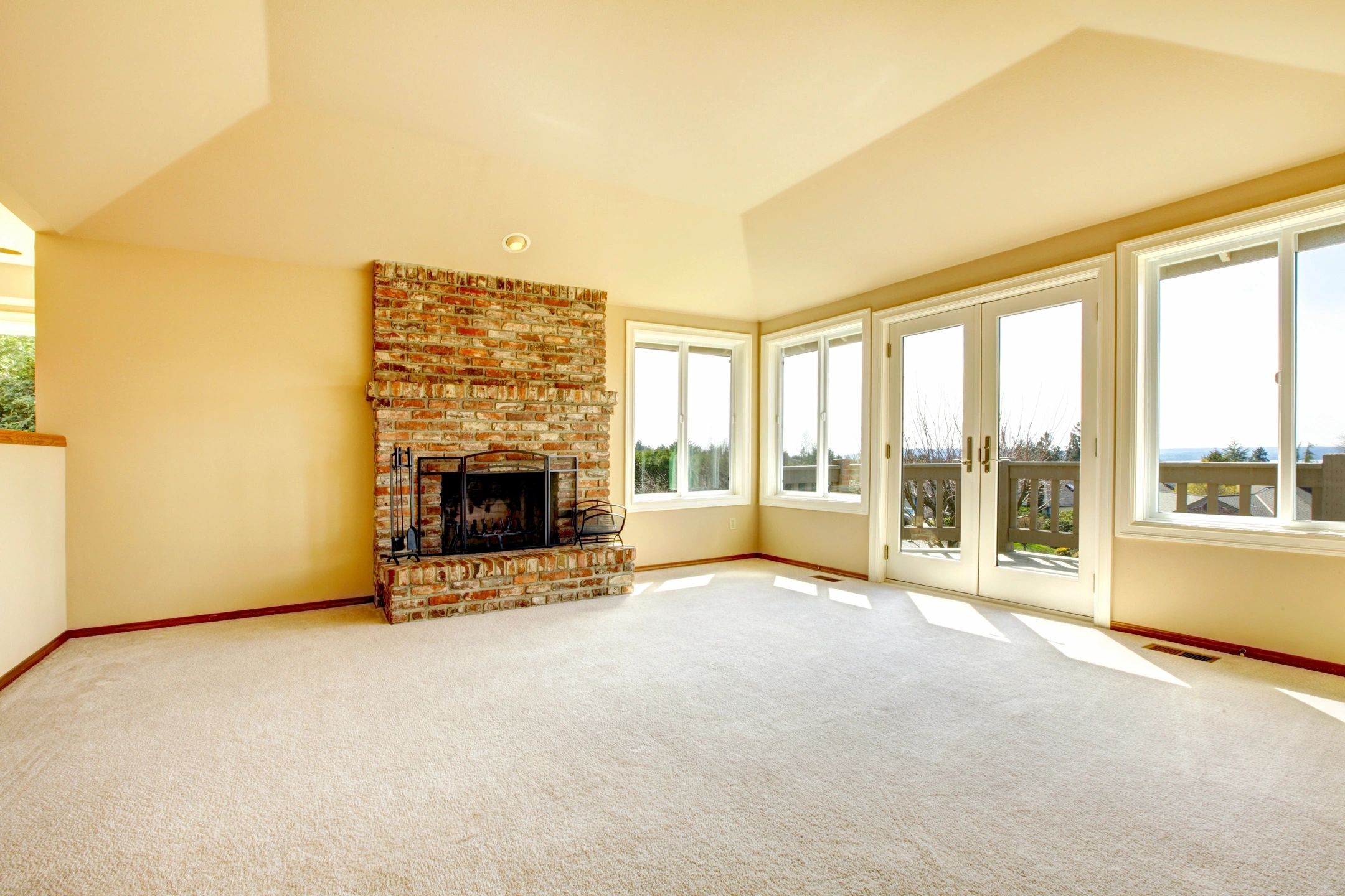 Freshly installed plush carpet in an Oak Brook living room by Carpet Services Incorporated